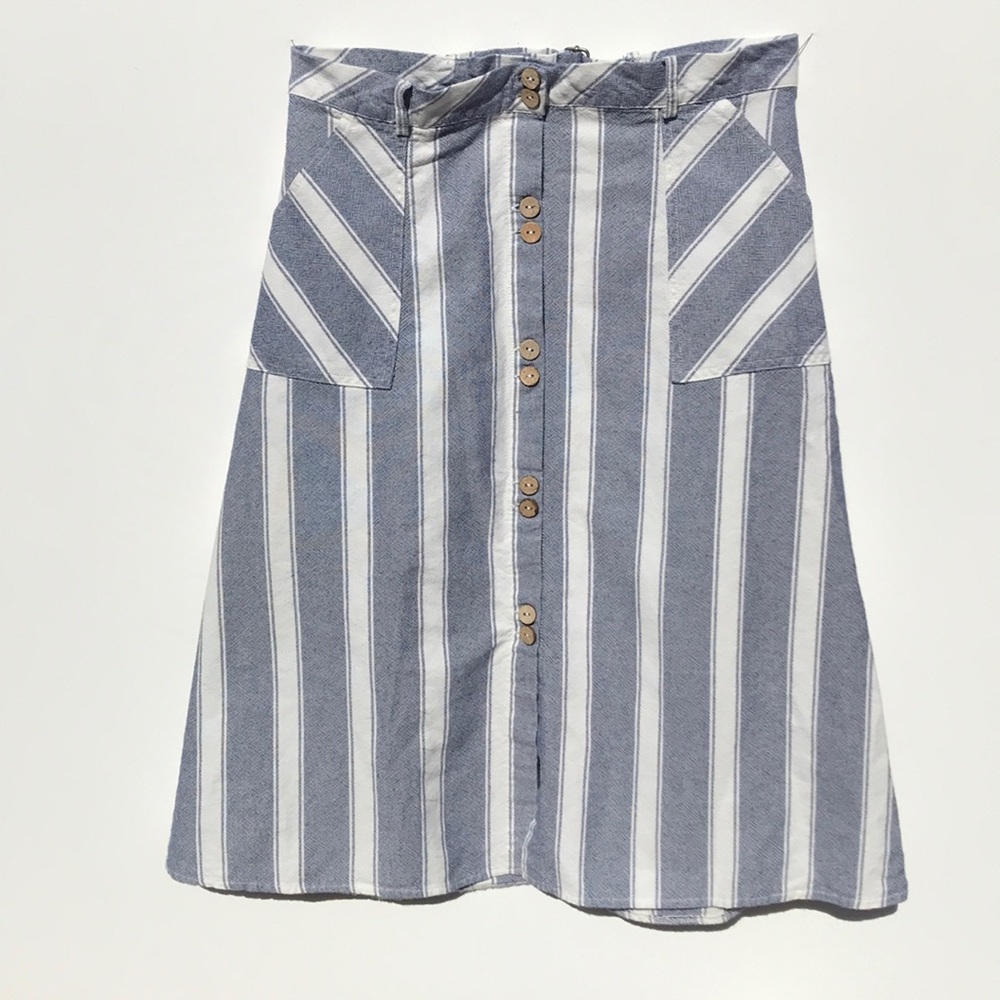 Cotton Blue & White A-line Midi Skirt